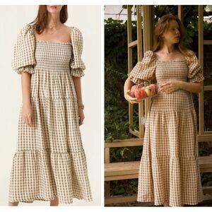Nothing Fits But Kiko Midi Dress in Taupe Gingham M NWOT